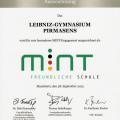 Urkunde MINT-freundliche Schule 9/2013
