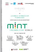 MINT-freundliche Schule Urkunde 9/2013